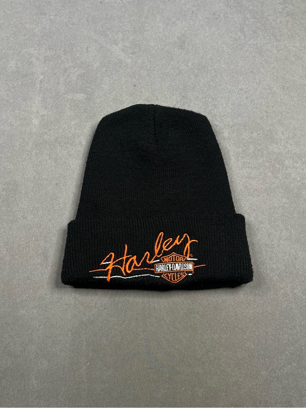 Harley-Davidson Black Knit Beanie with Orange Script Logo